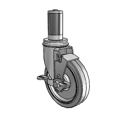 2 Series Expanding Adapter Stem Zinc Swivel Caster Caster with 5 x 1.25 Grey on Grey Performa Rubber (Flat) Wheel and Top Lock Brake