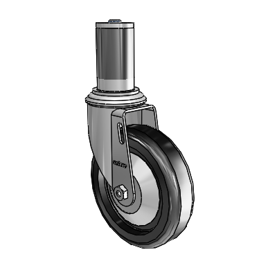Tige d'adaptateur extensible série 2, roulette pivotante en zinc avec roue en polyoléfine noire de 5 x 1,25