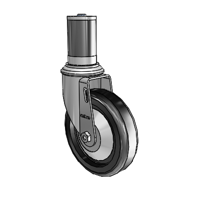 Tige d'adaptateur extensible série 2, roulette pivotante en zinc avec roue en polyoléfine noire de 5 x 1,25
