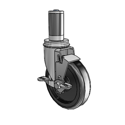 2 Series Expanding Adapter Stem Zinc Swivel Caster Caster with 5 x 1.25 Black Polyolefin Wheel and Top Lock Brake