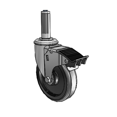 2 Series Expanding Adapter Stem Zinc Swivel Caster Caster with 5 x 1.25 Black Polyolefin Wheel and Total Lock Brake
