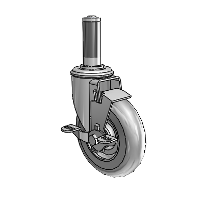 2 Series Expanding Adapter Stem Zinc Swivel Caster Caster with 5 x 1.3125 Grey on Grey Performa Rubber (Round) Wheel and Top Lock Brake