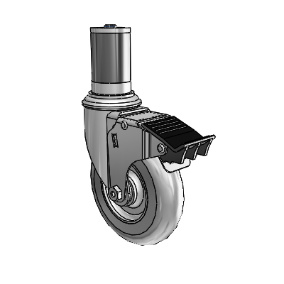 2 Series Expanding Adapter Stem Zinc Swivel Caster Caster with 5 x 1.3125 Grey on Grey Performa Rubber (Round) Wheel and Total Lock Brake