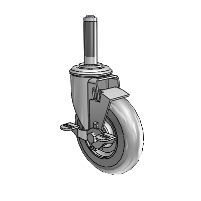 2 Series Expanding Adapter Stem Zinc Swivel Caster Caster with 5 x 1.3125 Grey on Grey Performa Rubber (Round) Wheel and Top Lock Brake