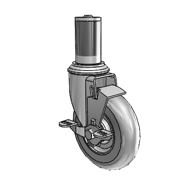 2 Series Expanding Adapter Stem Zinc Swivel Caster Caster with 5 x 1.3125 Grey on Grey Performa Rubber (Round) Wheel and Top Lock Brake