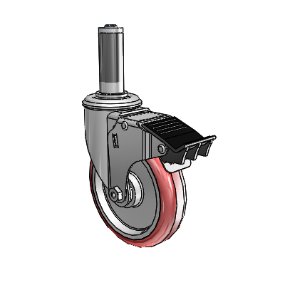 2 Series Expanding Adapter Stem Zinc Swivel Caster Caster with 5 x 1.25 Maroon on Grey Polyurethane HI-TECH Wheel and Total Lock Brake
