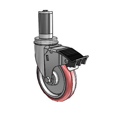 2 Series Expanding Adapter Stem Zinc Swivel Caster Caster with 5 x 1.25 Maroon on Grey Polyurethane HI-TECH Wheel and Total Lock Brake