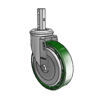 2 Series Casters Square Stem Swivel Zinc Swivel Caster with 5 x 1.25 Green Cast Iron Wheel