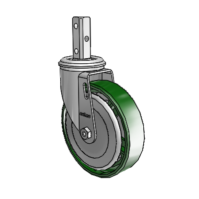 2 Series Casters Square Stem Swivel Zinc Swivel Caster with 5 x 1.25 Green Cast Iron Wheel