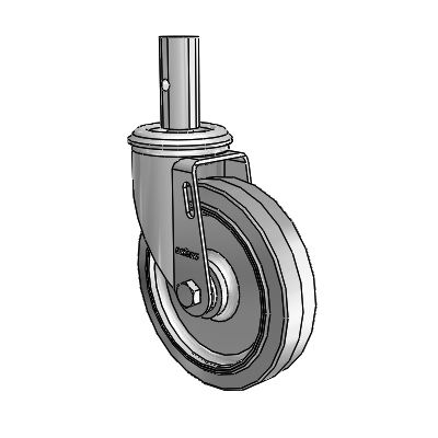 2 Series Casters Square Stem Swivel Zinc Swivel Caster with 5 x 1.25 Grey on Grey Performa Rubber (Flat) Wheel