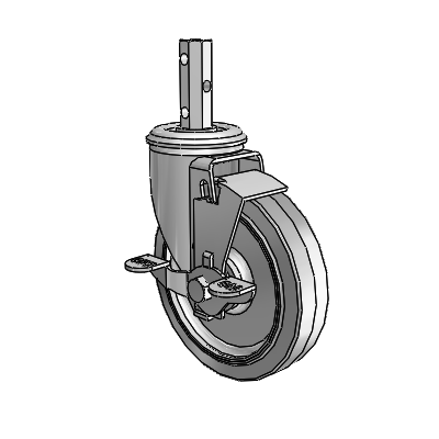 2 Series Casters Square Stem Swivel Zinc Swivel Caster with 5 x 1.25 Grey on Grey Performa Rubber (Flat) Wheel and Top Lock Brake