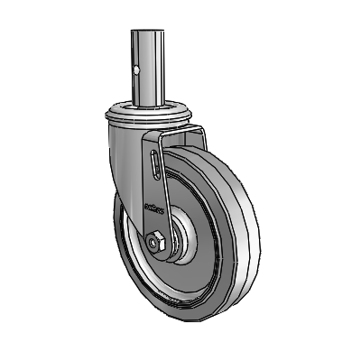2 Series Casters Square Stem Swivel Zinc Swivel Caster with 5 x 1.25 Grey on Grey Performa Rubber (Flat) Wheel