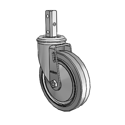 2 Series Casters Square Stem Swivel Zinc Swivel Caster with 5 x 1.25 Grey on Grey Performa Rubber (Flat) Wheel