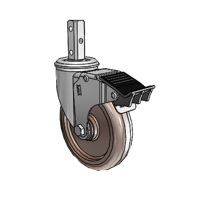 2 Series Casters Square Stem Swivel Zinc Swivel Caster with 5 x 1.25 Brown Thermo Wheel and Total Lock Brake