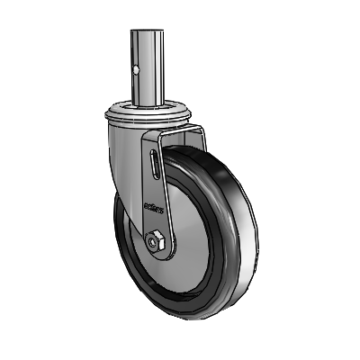 2 Series Casters Square Stem Swivel Zinc Swivel Caster with 5 x 1.25 Black Polyolefin Wheel