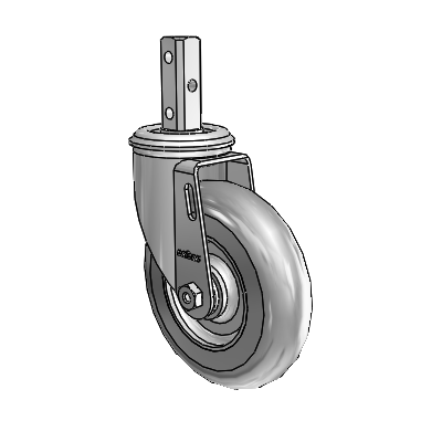 2 Series Casters Square Stem Swivel Zinc Swivel Caster with 5 x 1.3125 Grey on Grey Performa Rubber (Round) Wheel