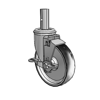 2 Series Casters Square Stem Swivel Zinc Swivel Caster with 5 x 1.25 Black on Silver ThermoTech Wheel and Top Lock Brake