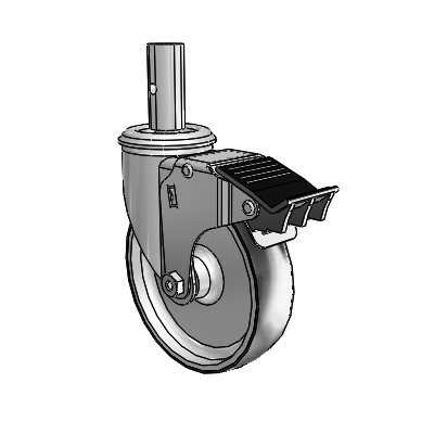 2 Series Casters Square Stem Swivel Zinc Swivel Caster with 5 x 1.25 Black on Silver ThermoTech Wheel and Total Lock Brake