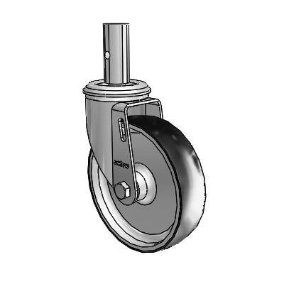 2 Series Casters Square Stem Swivel Zinc Swivel Caster with 5 x 1.25 Black on Silver ThermoTech Wheel