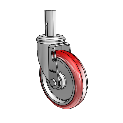 2 Series Casters Square Stem Swivel Zinc Swivel Caster with 5 x 1.25 Maroon on Grey Polyurethane HI-TECH Wheel