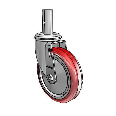 2 Series Casters Square Stem Swivel Zinc Swivel Caster with 5 x 1.25 Maroon on Grey Polyurethane HI-TECH Wheel