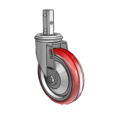 2 Series Casters Square Stem Swivel Zinc Swivel Caster with 5 x 1.25 Maroon on Grey Polyurethane HI-TECH Wheel