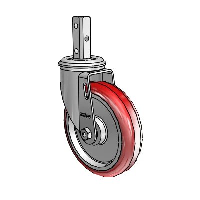 2 Series Casters Square Stem Swivel Zinc Swivel Caster with 5 x 1.25 Maroon on Grey Polyurethane HI-TECH Wheel