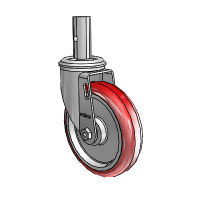 2 Series Casters Square Stem Swivel Zinc Swivel Caster with 5 x 1.25 Maroon on Grey Polyurethane HI-TECH Wheel
