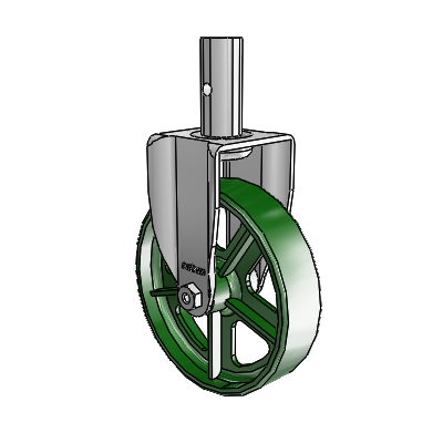 2 Series Casters Square Stem Rigid Zinc Rigid Caster with 5 x 1.25 Green Cast Iron Wheel