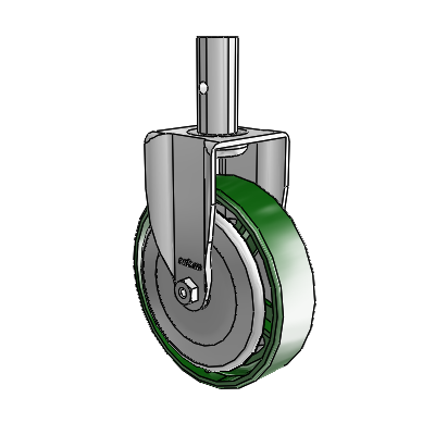 2 Series Casters Square Stem Rigid Zinc Rigid Caster with 5 x 1.25 Green Cast Iron Wheel