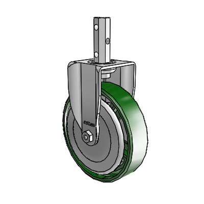 2 Series Casters Square Stem Rigid Zinc Rigid Caster with 5 x 1.25 Green Cast Iron Wheel