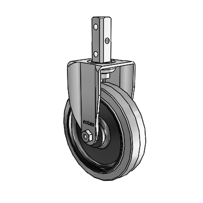 2 Series Casters Square Stem Rigid Zinc Rigid Caster with 5 x 1.25 Grey on Black Performa Rubber (Flat/Conductive) Wheel