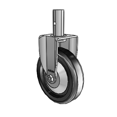 2 Series Casters Square Stem Rigid Zinc Rigid Caster with 5 x 1.25 Black Polyolefin Wheel