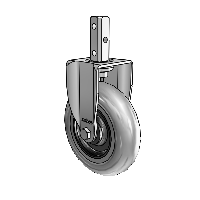 2 Series Casters Square Stem Rigid Zinc Rigid Caster with 5 x 1.3125 Grey on Black Performa Rubber (Round/Conductive) Wheel