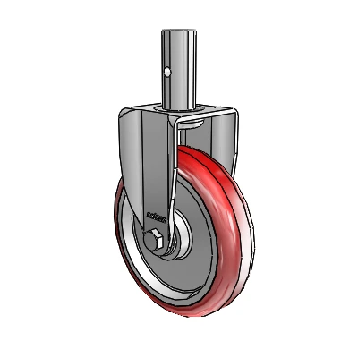 2 Series Casters Square Stem Rigid Zinc Rigid Caster with 5 x 1.25 Maroon on Grey Polyurethane HI-TECH Wheel