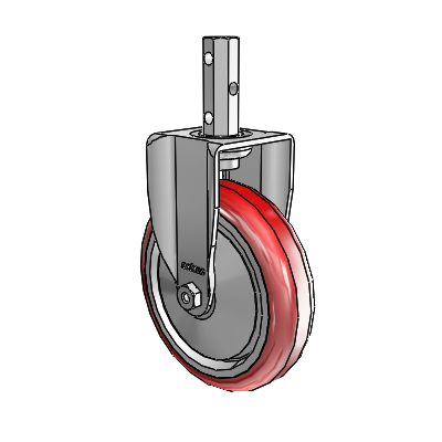 2 Series Casters Square Stem Rigid Zinc Rigid Caster with 5 x 1.25 Maroon on Grey Polyurethane HI-TECH Wheel