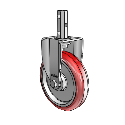 2 Series Casters Square Stem Rigid Zinc Rigid Caster with 5 x 1.25 Maroon on Grey Polyurethane HI-TECH Wheel