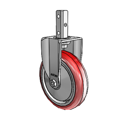 2 Series Casters Square Stem Rigid Zinc Rigid Caster with 5 x 1.25 Maroon on Grey Polyurethane HI-TECH Wheel