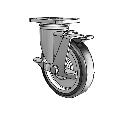 2 Series Stainless Steel Top Plate Swivel Caster with 5 x 1.25 Grey on Grey TPE High-Temp Wheel and Top Lock Brake