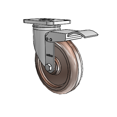 2 Series Stainless Steel Top Plate Swivel Caster with 5 x 1.25 Brown Thermo Wheel and Total Lock Brake