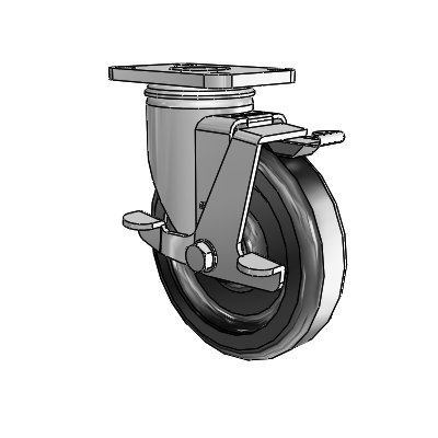 2 Series Stainless Steel Top Plate Swivel Caster with 5 x 1.25 Black Polyolefin Wheel and Top Lock Brake
