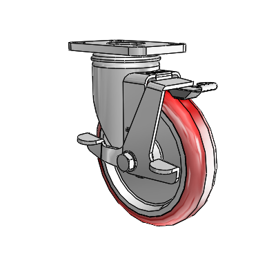 2 Series Stainless Steel Top Plate Swivel Caster with 5 x 1.25 Maroon on Grey Polyurethane HI-TECH Wheel and Top Lock Brake