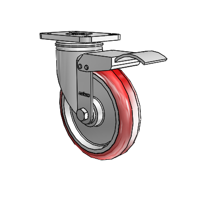 2 Series Stainless Steel Top Plate Swivel Caster with 5 x 1.25 Maroon on Grey Polyurethane HI-TECH Wheel and Total Lock Brake