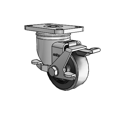 2 Series Stainless Steel Top Plate Swivel Caster with 3 x 1.25 Black Polyolefin Wheel and Top Lock Brake