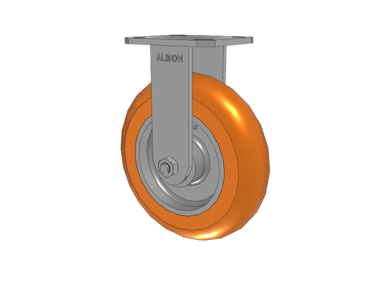 28 Series Maintenance Free Top Plate Rigid Caster with 8 x 2 Orange tread on aluminum core AN - Round Polyurethane (Aluminum Core) Wheel