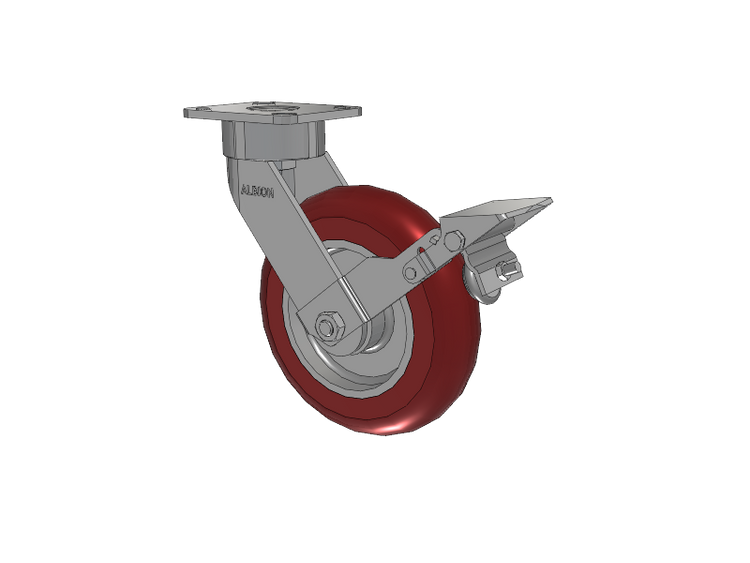 28 Series Maintenance Free Top Plate Swivel Caster with 8 x 2 Maroon Tread on Aluminum Core AX - Round Polyurethane (Aluminum Core) Wheel and Face Brake