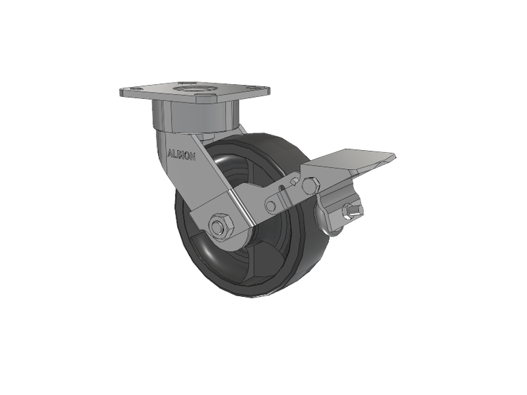 28 Series Maintenance Free Top Plate Swivel Caster with 6 x 2 Dark Grey Nylon DT - Heavy Duty Glass-Filled Nylon Wheel and Face Brake