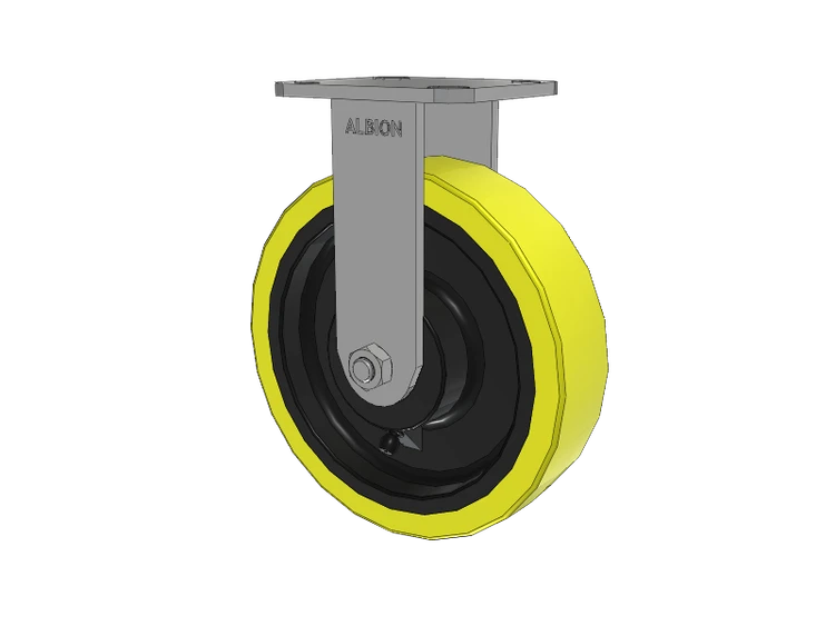 28 Series Maintenance Free Top Plate Rigid Caster with 8 x 2 Yellow Tread on Black Cast Iron Core PF - Polyurethane (Heavy Duty Cast Iron Core) Wheel
