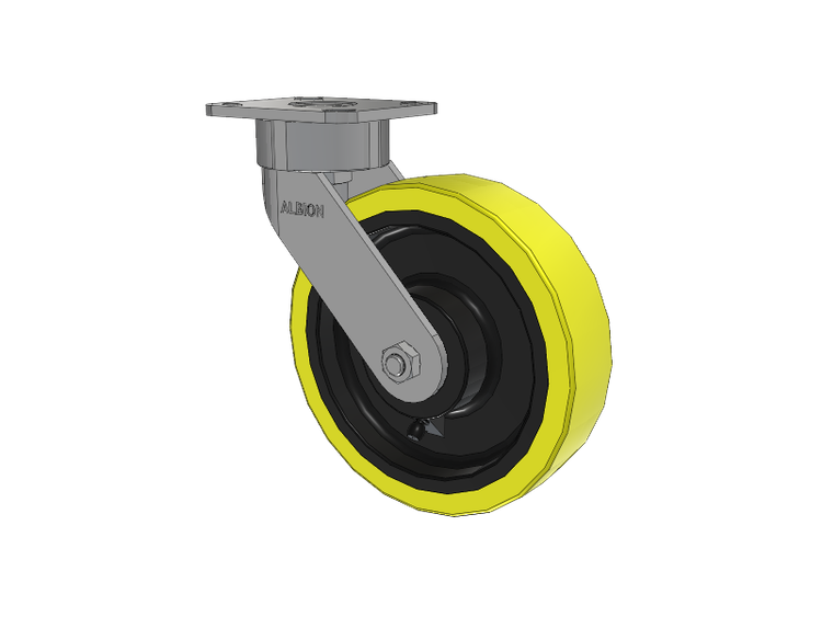 28 Series Maintenance Free Top Plate Swivel Caster with 8 x 2 Yellow Tread on Black Cast Iron Core PF - Polyurethane (Heavy Duty Cast Iron Core) Wheel
