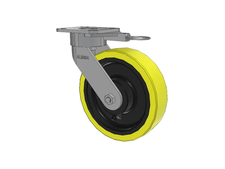 28 Series Maintenance Free Top Plate Swivel Caster with 8 x 2 Yellow Tread on Black Cast Iron Core PF - Polyurethane (Heavy Duty Cast Iron Core) Wheel